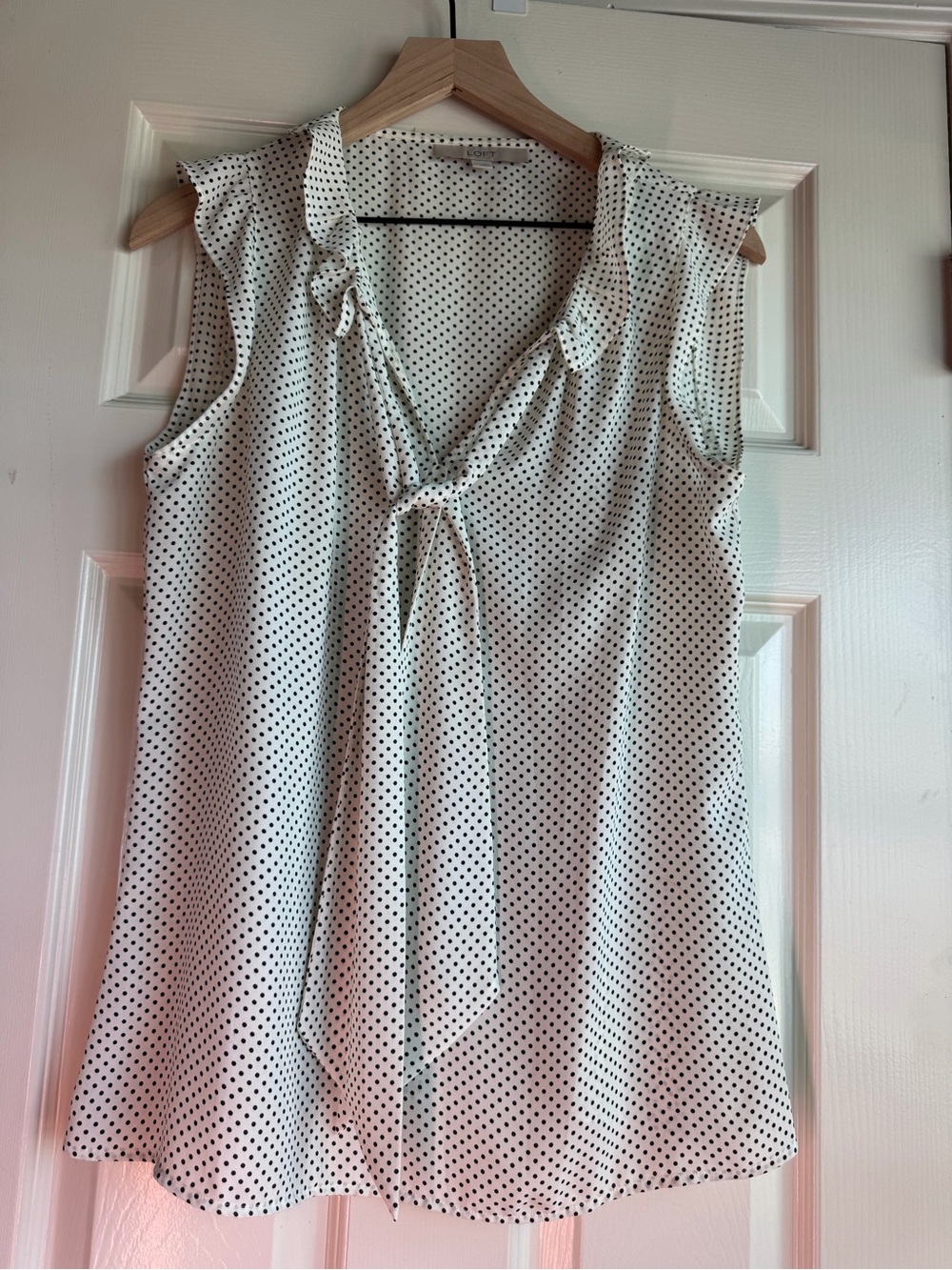LOFT White Polka Dot Blouse with Black Spots - Picture 3 of 3